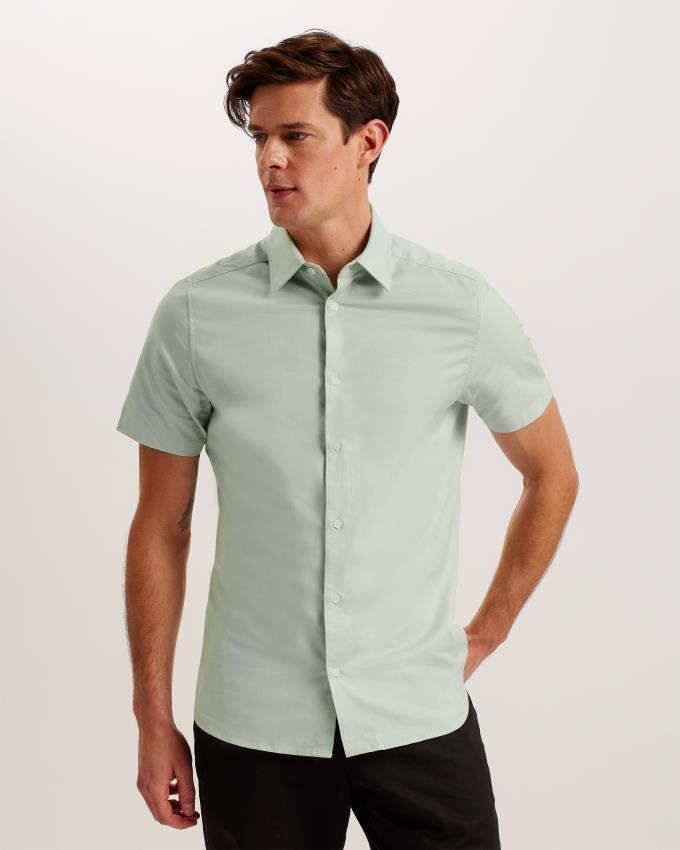 Chemises Ted Baker Short Sleeve Cotton Oxford Vert Homme | BAY-49650222